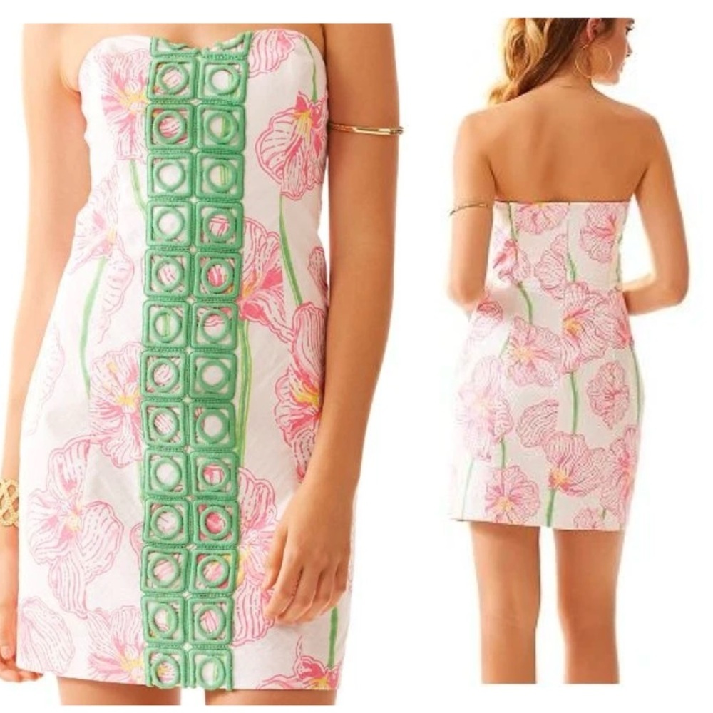 Lilly Pulitzer Angela Dress Resort White Clover Cup Strapless Size 0 EUC